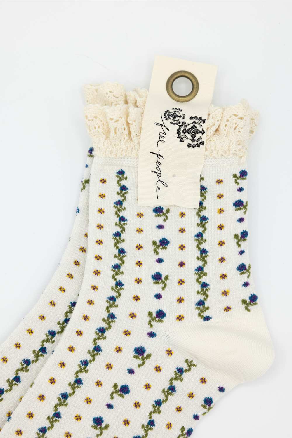 Free People Rosebud Waffle Knit Ankle Socks ivory 