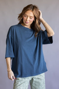 Free People We The Free Perfect Oversized Tee for Women in Varsity Navy