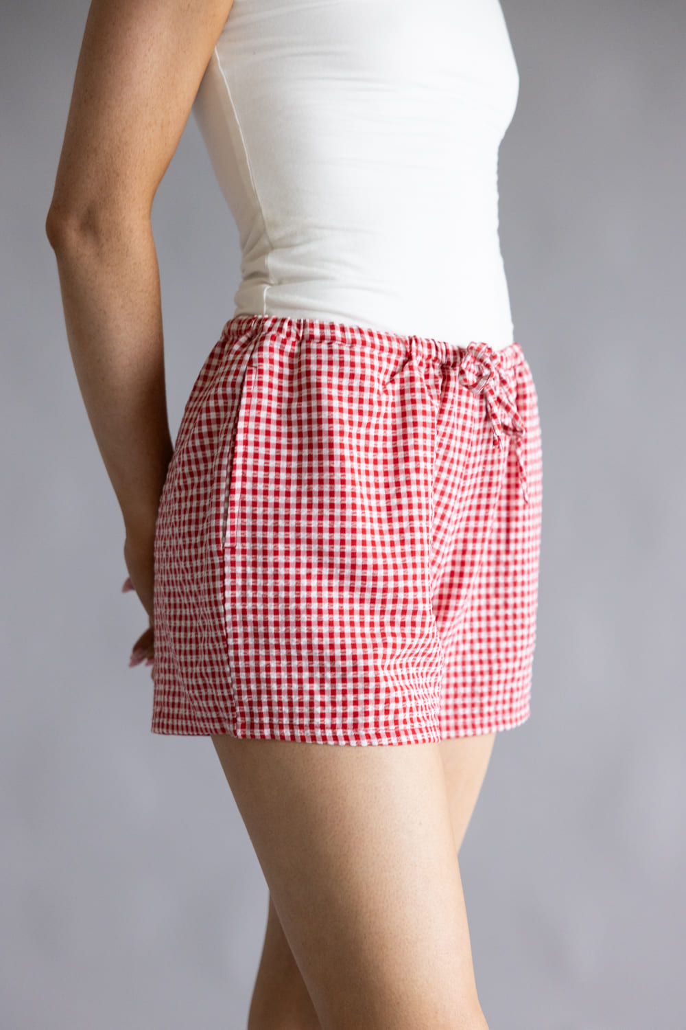 Gingham Boxer Shorts for Women in Red