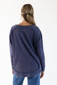 Simply Southern Curved Hem Waffle Top for Women in Dusk Blue | PP-0226-PULL-WFL-DUSK