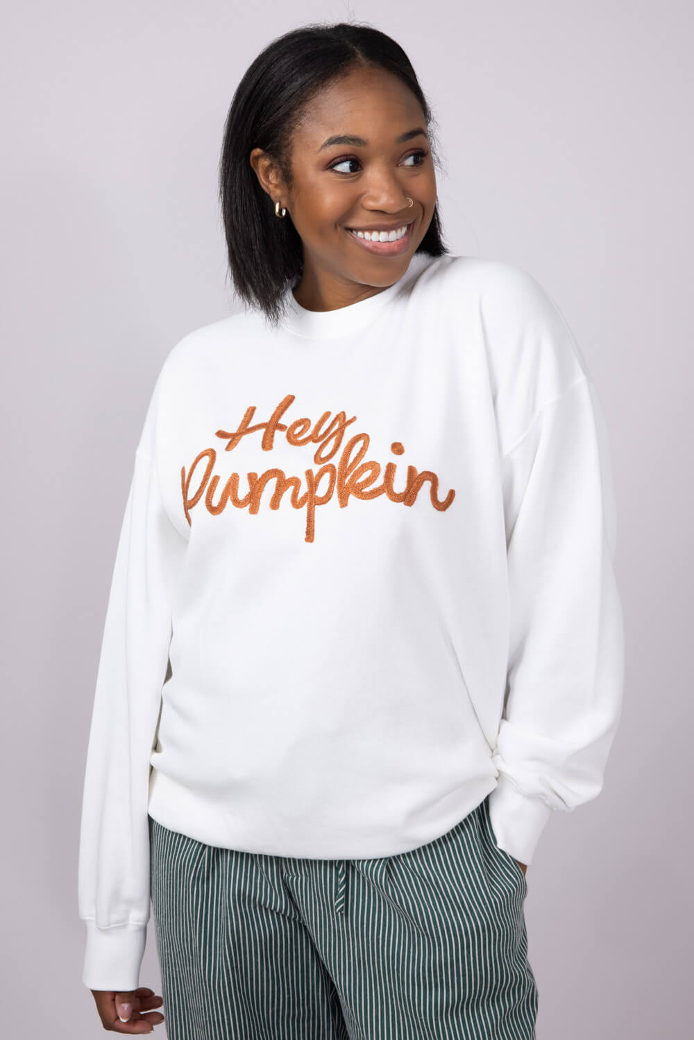 1897 Active Embroidered Hey Pumpkin Sweatshirt for Women in Ivory