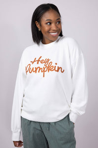 1897 Active Embroidered Hey Pumpkin Sweatshirt for Women in Ivory