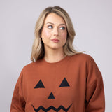 1897 Active Embroidered Pumpkin Face Sweatshirt for Women in Rust