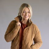 Garment Washed Quilted Jacket for Women in Brown