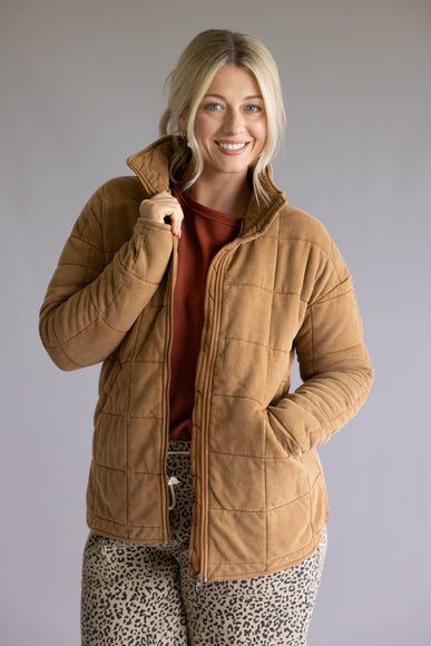 Garment Washed Quilted Jacket for Women in Brown