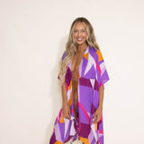 Geometric Print Kimono for Women in Purple