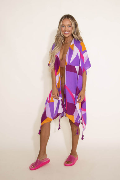 Geometric Print Kimono for Women in Purple