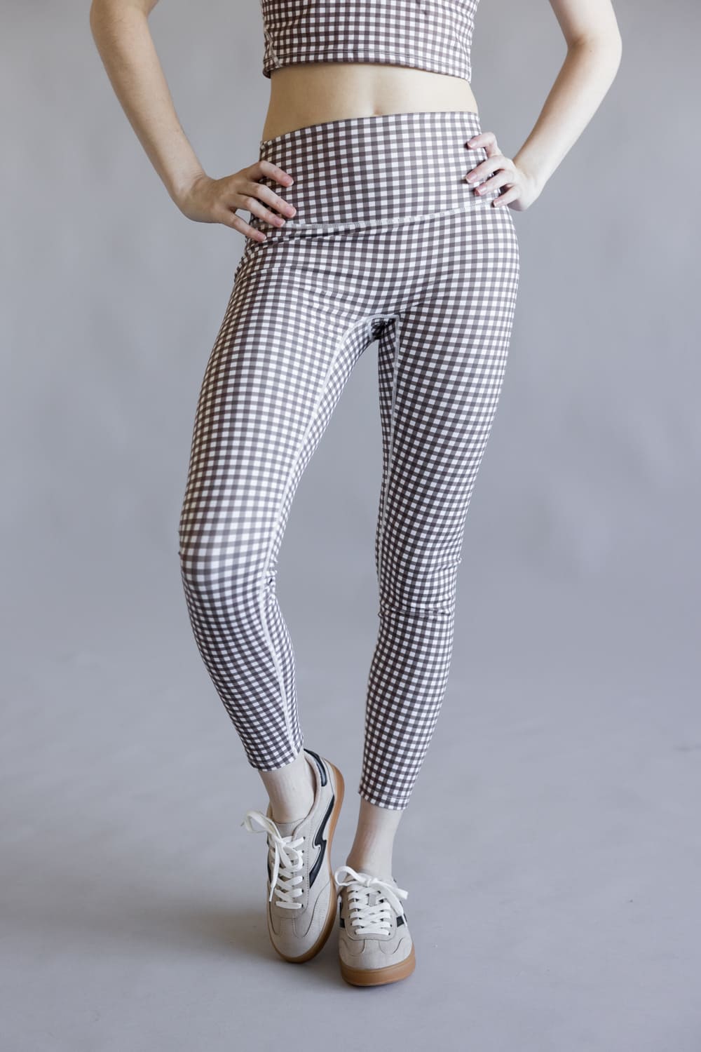 Gingham High-Rise Leggings for Women in Brown/White