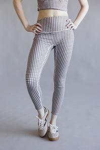 Gingham High-Rise Leggings for Women in Brown/White