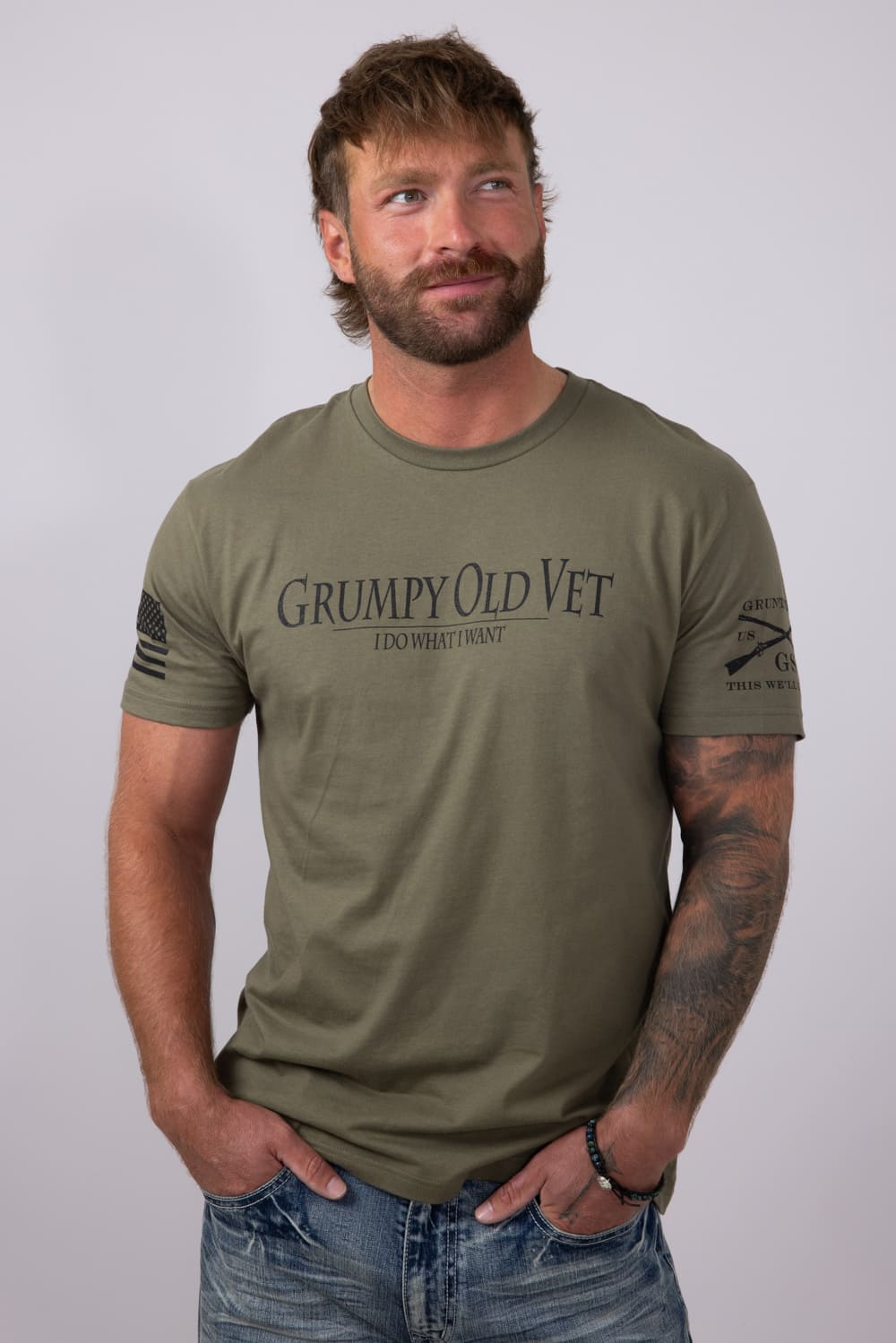 Grunt Style Grumpy Old Vet T-Shirt for Men in Green
