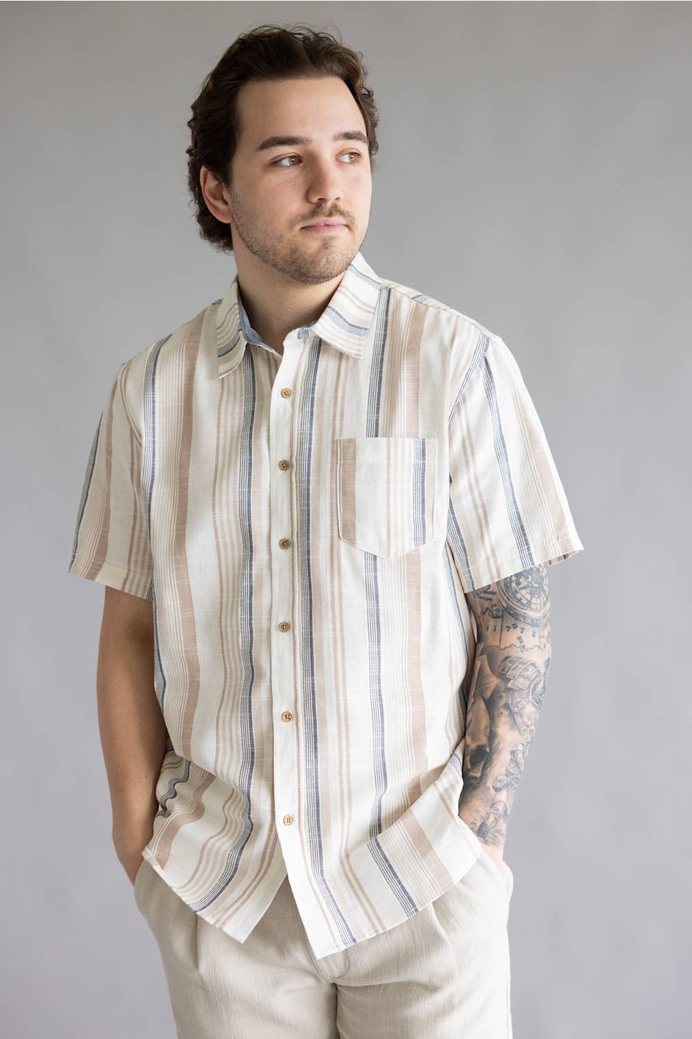 Union Rio Striped Button Down Shirt for Men in Flax