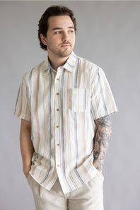Union Rio Striped Button Down Shirt for Men in Flax