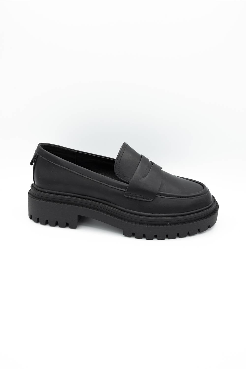 Black dress shoes with textured details on a white background