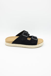 Soda Hertha Two Buckle Platform Sandals in Black