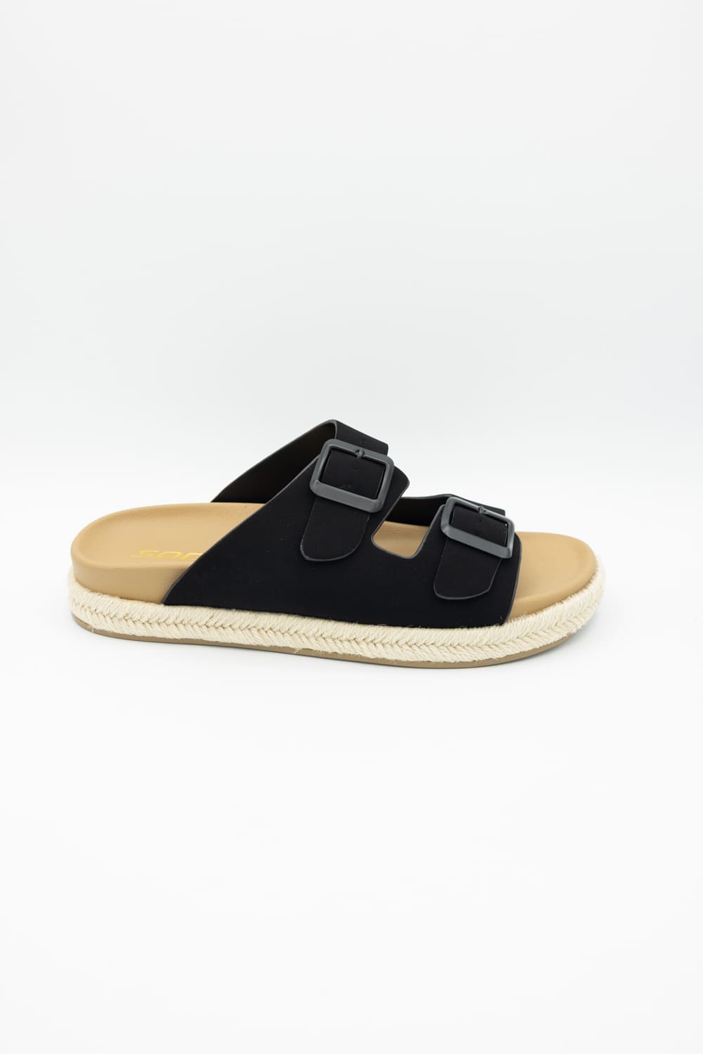 Soda Hertha Two Buckle Platform Sandals in Black