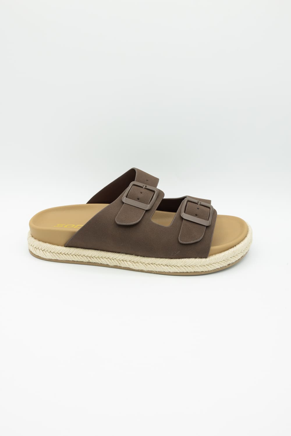 Soda Hertha Two Buckle Platform Sandals in Brown