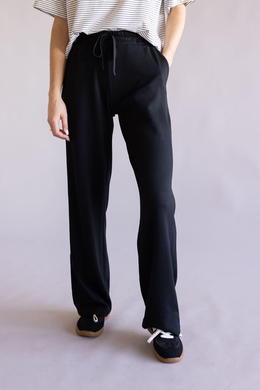 High Rise Ease Into It Drawstring Lounge Pants for Women in Black