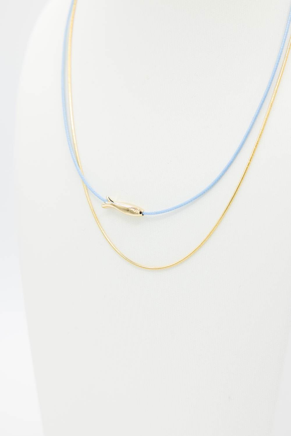 Double Layer Fish Necklace Set in Gold/Blue