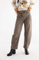 woman modeling cheetah print tie waistband barrel jeans