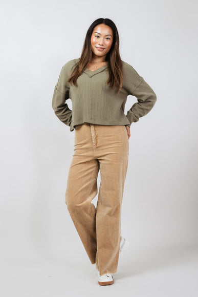 Washed Flare Corduroy Pants for Women in Taupe