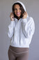 Half Zip Drawstring Fleece Hoodie for Women in Ice Grey
