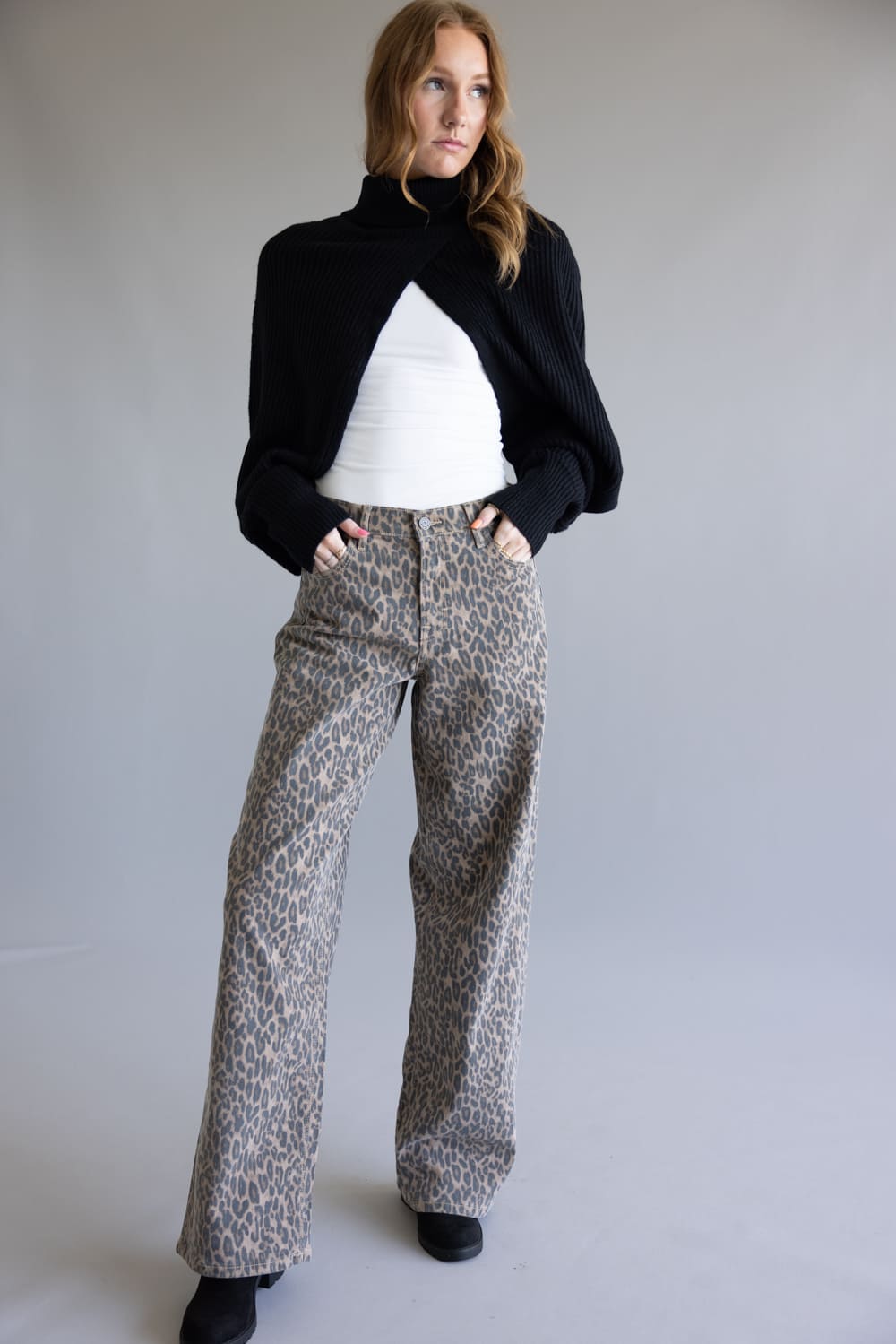 Hidden Alyx High Rise Slung Baggy Jeans for Women in Leopard Brown