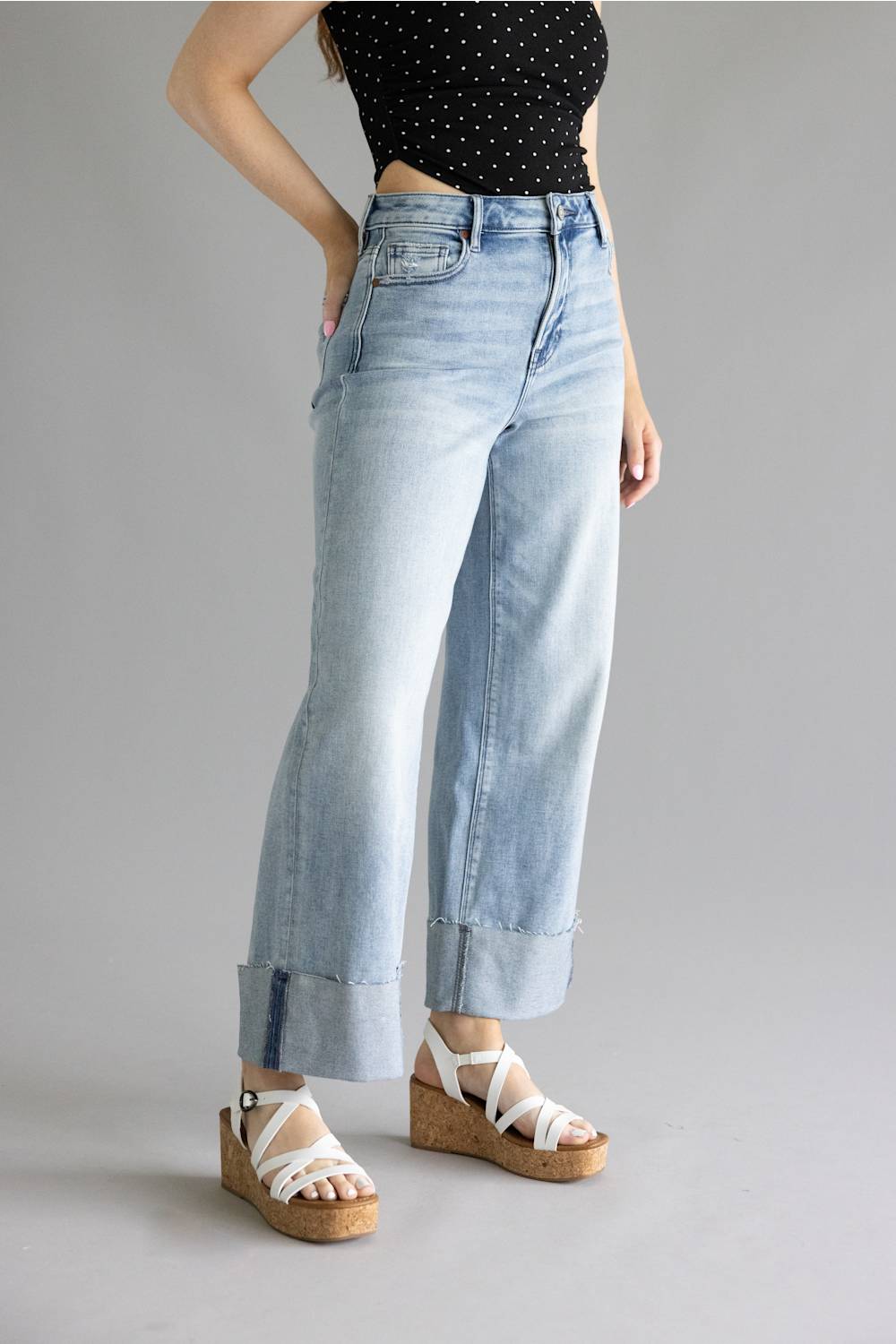 Hidden High Rise Crop Wide Cuffed Jeans for Women