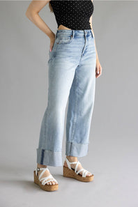 Hidden High Rise Crop Wide Cuffed Jeans for Women
