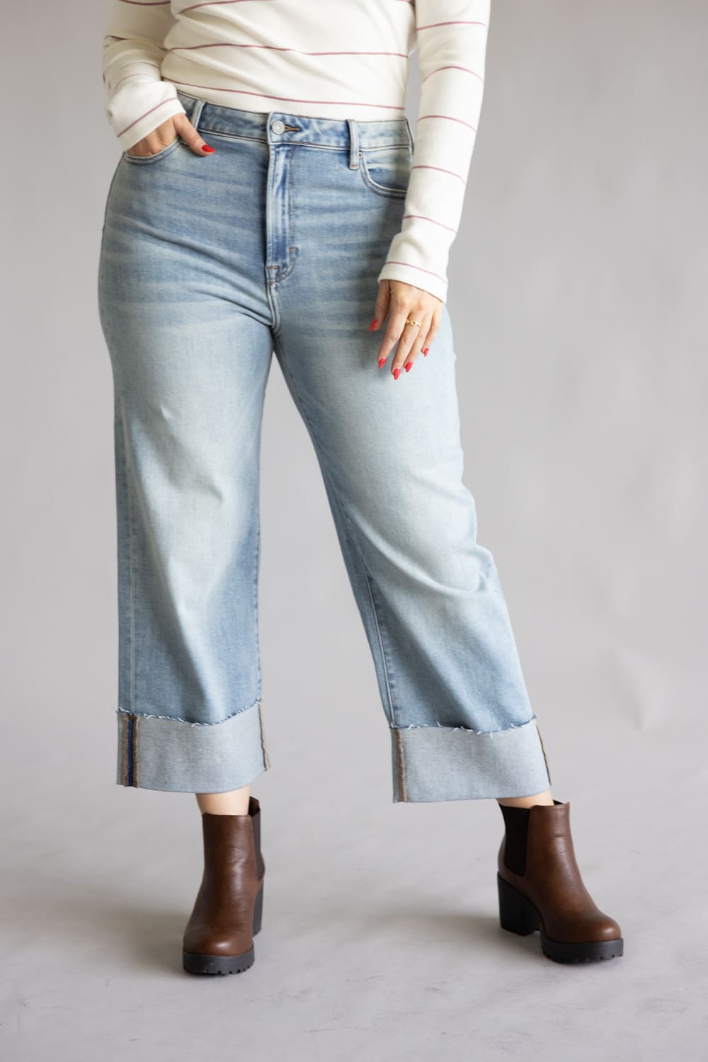 Hidden High Rise Ella Crop Straight Leg Cuffed Jeans for Women
