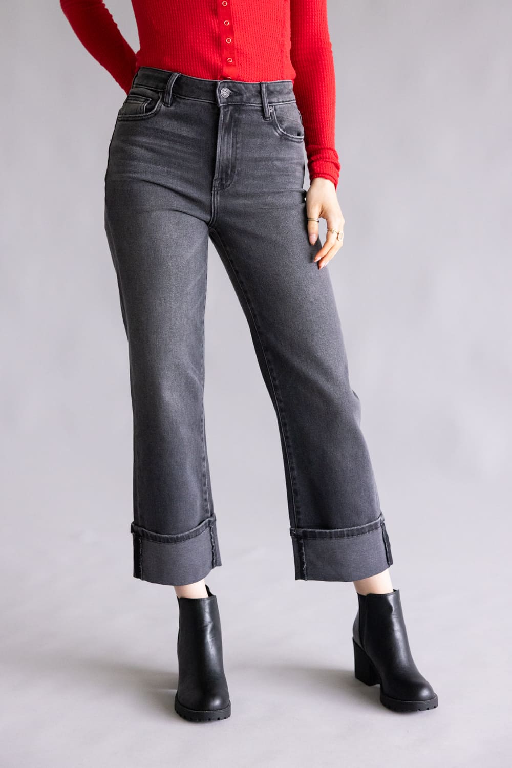 Hidden High Rise Ella Straight Leg Cuffed Jeans for Women