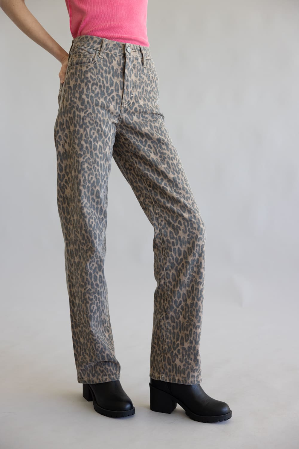 Hidden High-Rise Ella Wide Straight Leg Jeans for Women in Cheetah
