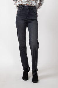 Hidden Destroyed Hem Straight Jeans for Women in Black