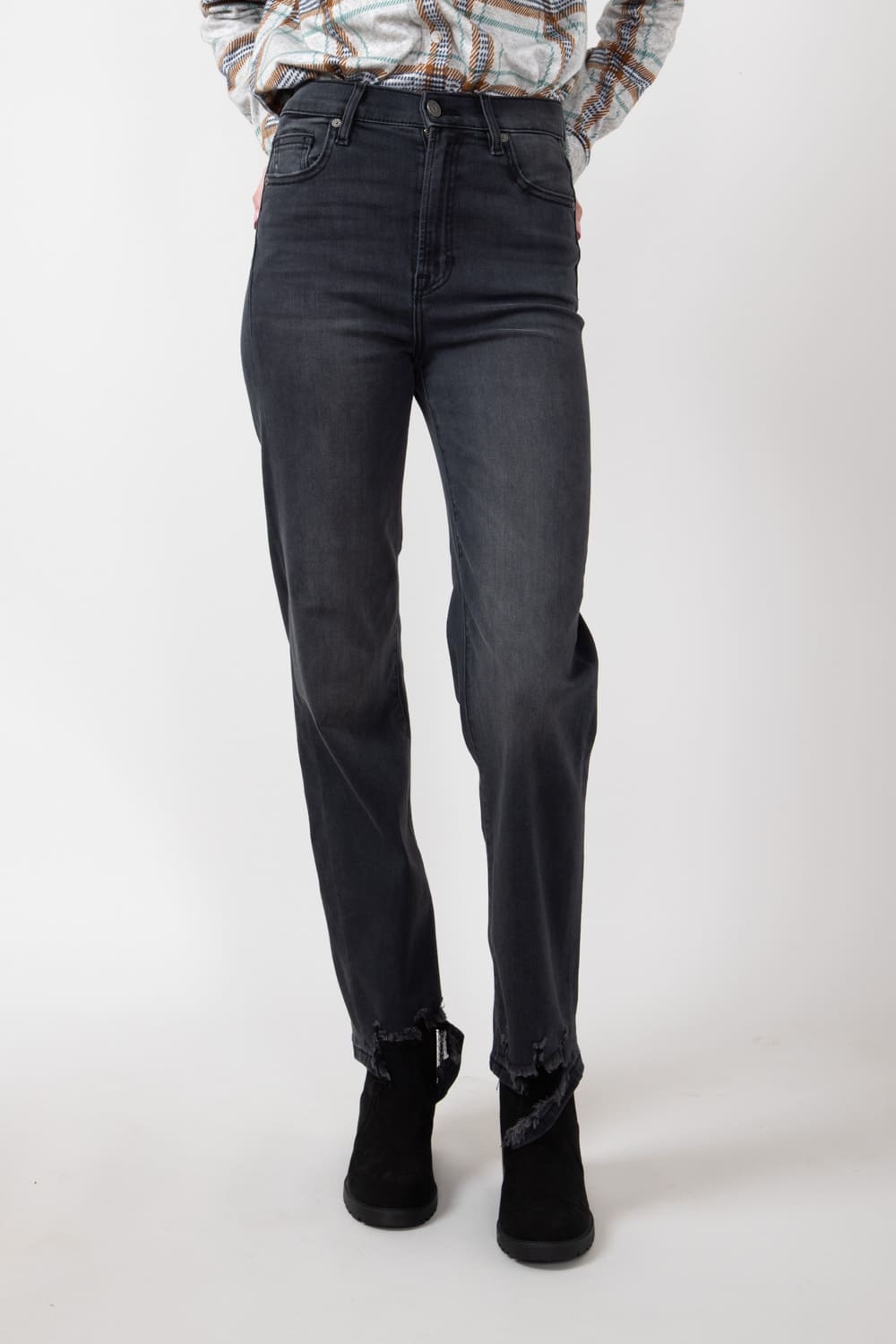 Hidden Destroyed Hem Straight Jeans for Women in Black