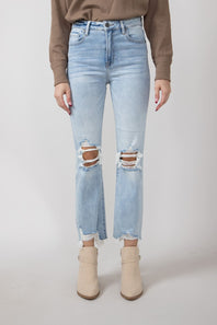 Hidden Happi Distressed Knee Crop Flare Jeans for Women