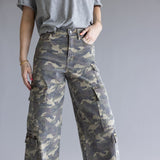 Hidden Nori Camo High Rise Wide Leg Cargo Jeans for Women in Green