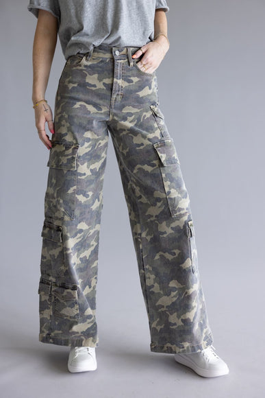 Hidden Nori Camo High Rise Wide Leg Cargo Jeans for Women in Green