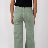 Risen High-Rise Cropped Wide Leg Jeans for Women in Olive