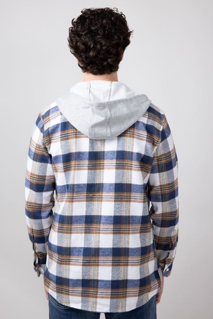 Hooded Plaid Flannel Shirt for Men in Ecru | TQ8299GL-ECRU Hooded Plaid Flannel Shirt for Men in Ecru | TQ8299GL-ECRU