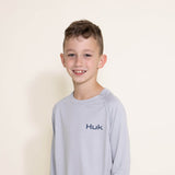 Huk Fishing Youth KC Flag Fish Pursuit Long Sleeve T-Shirt for Boys in Grey 