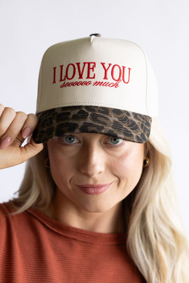 I Love You Sooo Much Trucker Hat for Women in Leopard/Tan