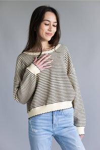 Illa Illa Striped Knit Top for Women in Natural/Brown | IM8563-NATURALBROWN