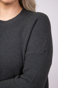 Drop Shoulder Waffle Sweater for Women in Heather Charcoal