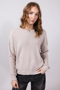 Drop Shoulder Waffle Sweater for Women in Stone