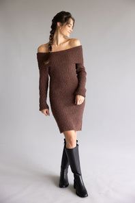 Illa Illa Off The Shoulder Knit Sweater Dress for Women in Brown