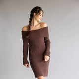 Illa Illa Off The Shoulder Knit Sweater Dress for Women in Brown