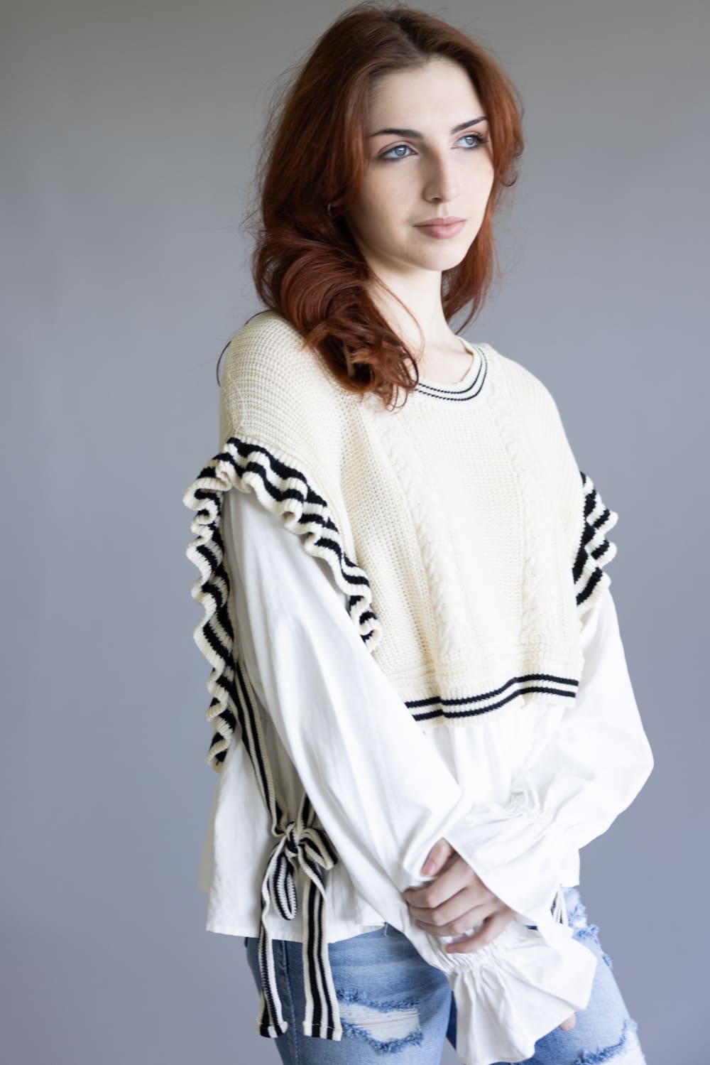 Illa Illa Stripe Knitted Vest Blouse for Women in Natural