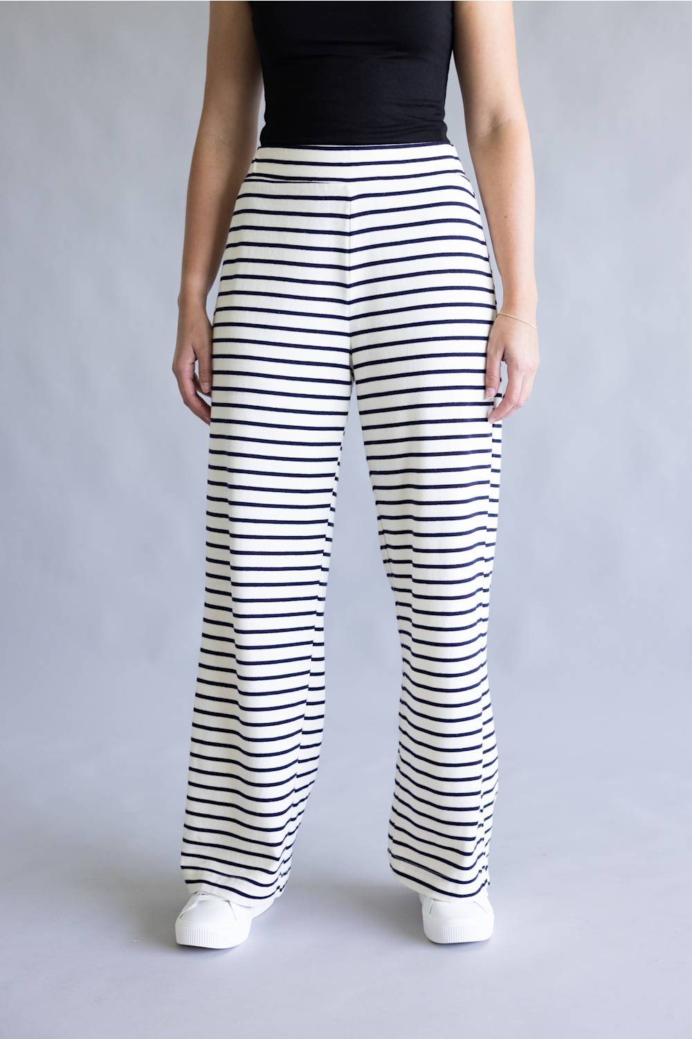Blu Pepper Striped Wide Leg Lounge Pants for Women in White/Black