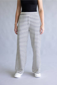 Blu Pepper Striped Wide Leg Lounge Pants for Women in White/Black