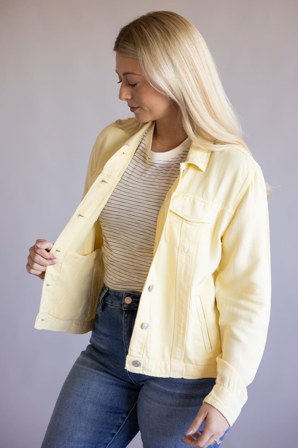 Thread & Supply Jackie Denim Jacket for Women in Butter Yellow