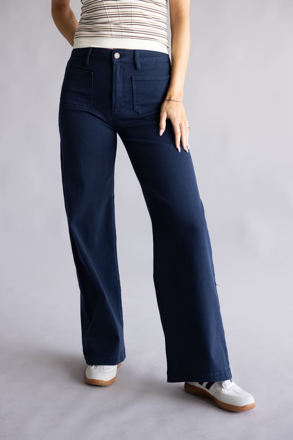 JBD Gia High-Rise Patch Pocket Wide Leg Jeans for Women